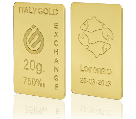 Lingote de Oro signo del zodiaco Piscis 18 Kt de 20 g. IGE GOLD